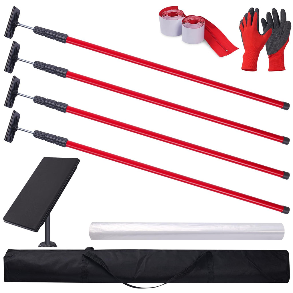 Dust Barrier Kit with Telescoping Poles 32.8x13.1FT Plastic Sheeting Zippers