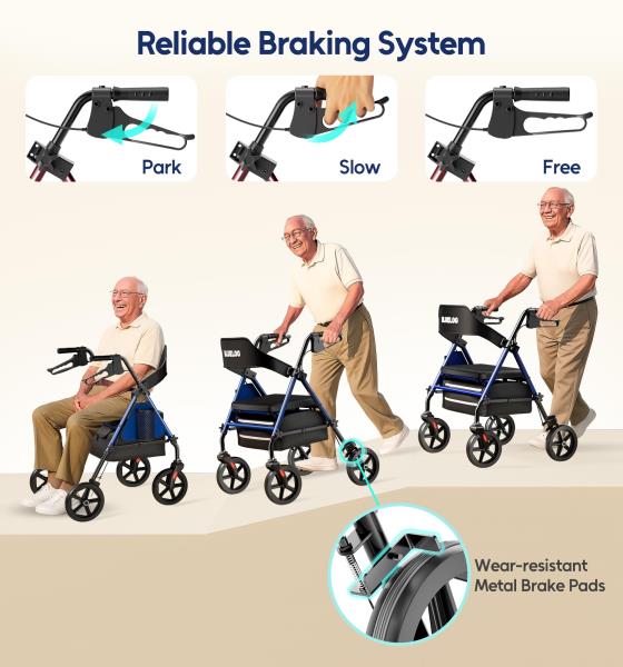 Rolling Walker with Seat Cup Holder and Cane Holder 350 lbs Capacity Blue