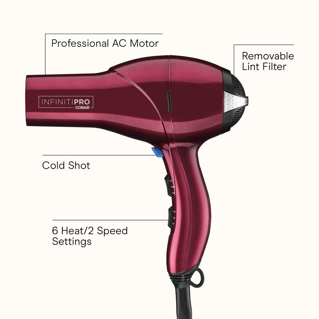 Conair Infiniti Pro Hair Dryer w Diffuser Concentrator  Bonus Brush - Tourmaline Ceramic - Burgundy