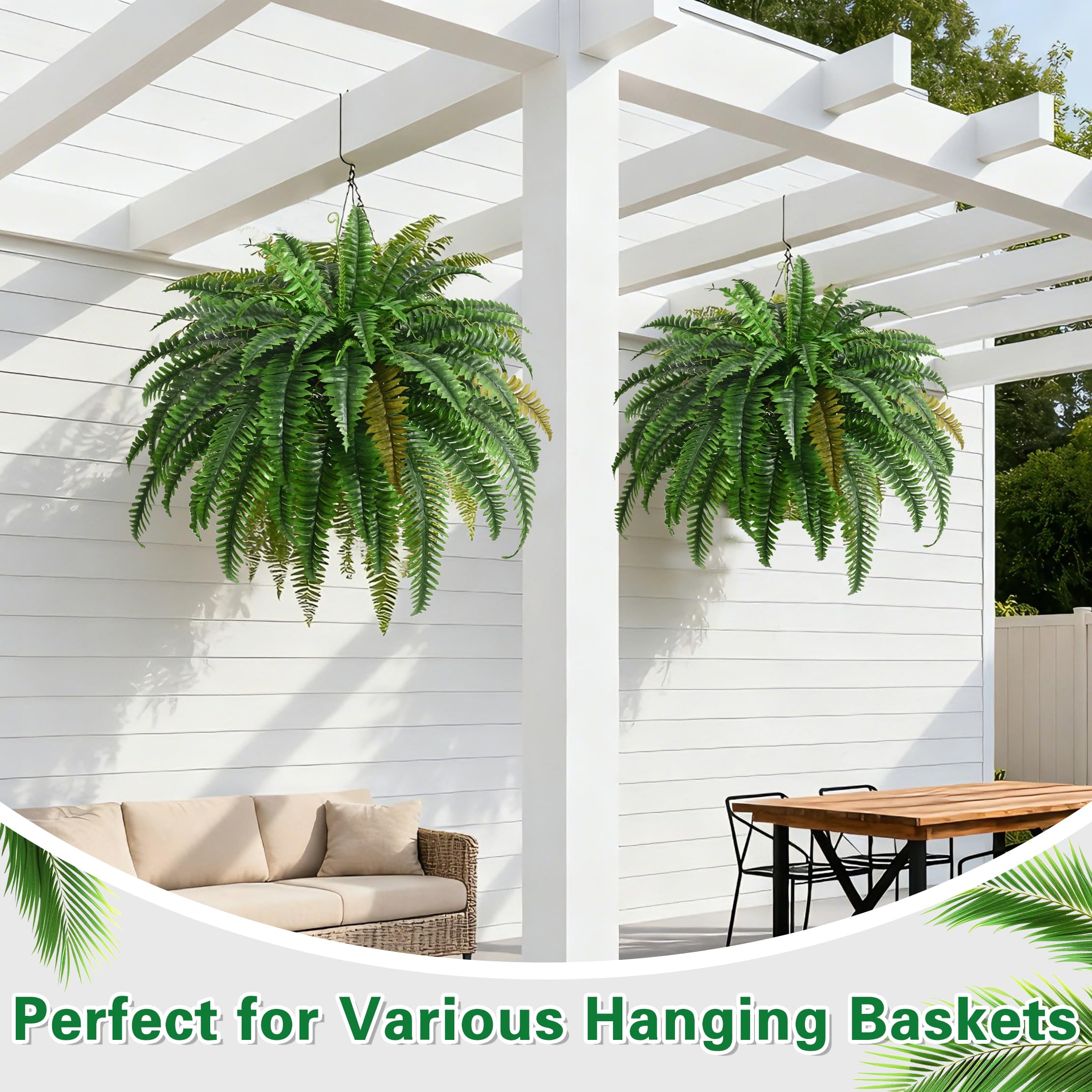 2PCS 45in Fake Ferns- Large Artificial Plants Outdoor, UV Resistant Artificial Ferns for Outdoors, 60 Branches Faux Boston Fern Realistic Weatherproof Fake Plants for Porch Home Patio Hanging Decor Retail $44.00