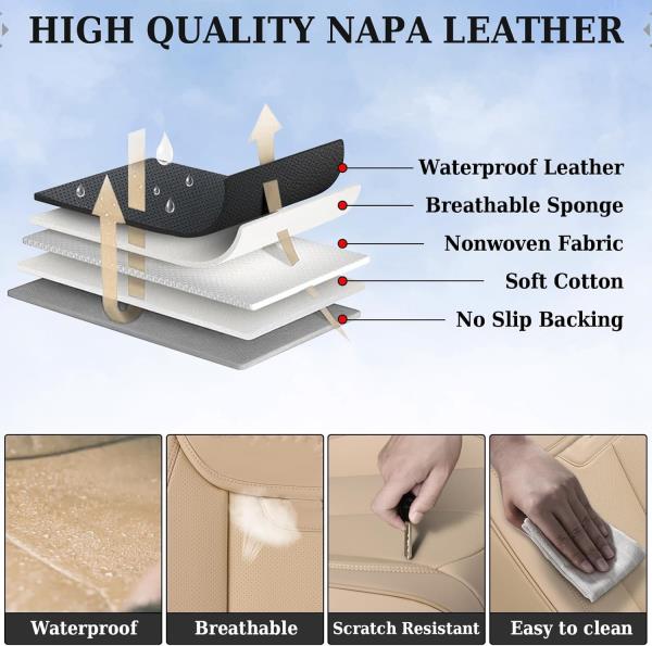 Waterproof Nappa Leather Front Car Seat Covers Universal Fit Beige