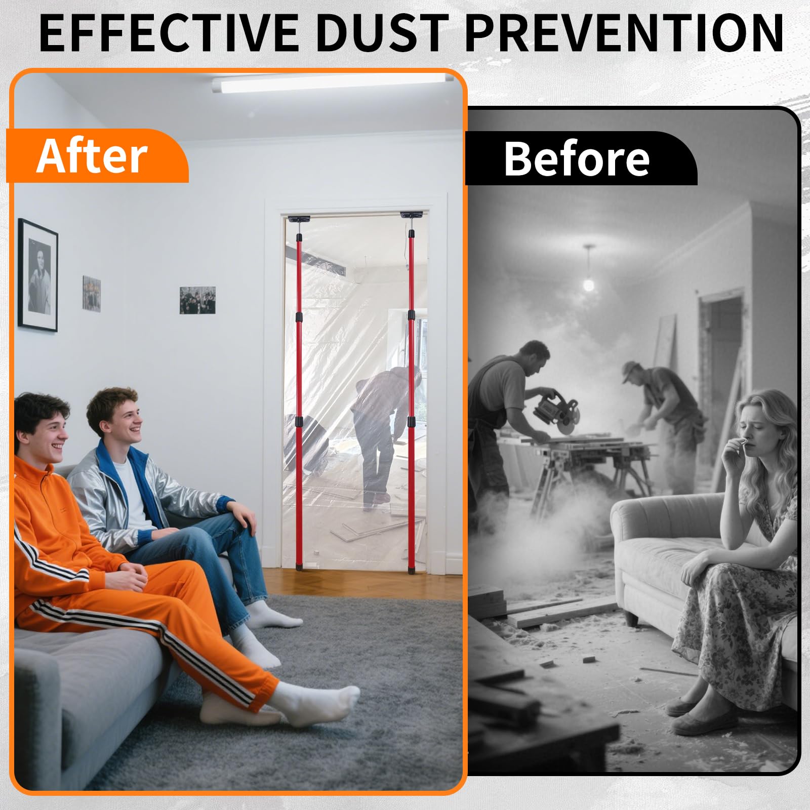 Dust Barrier Kit with Telescoping Poles 32.8x13.1FT Plastic Sheeting Zippers