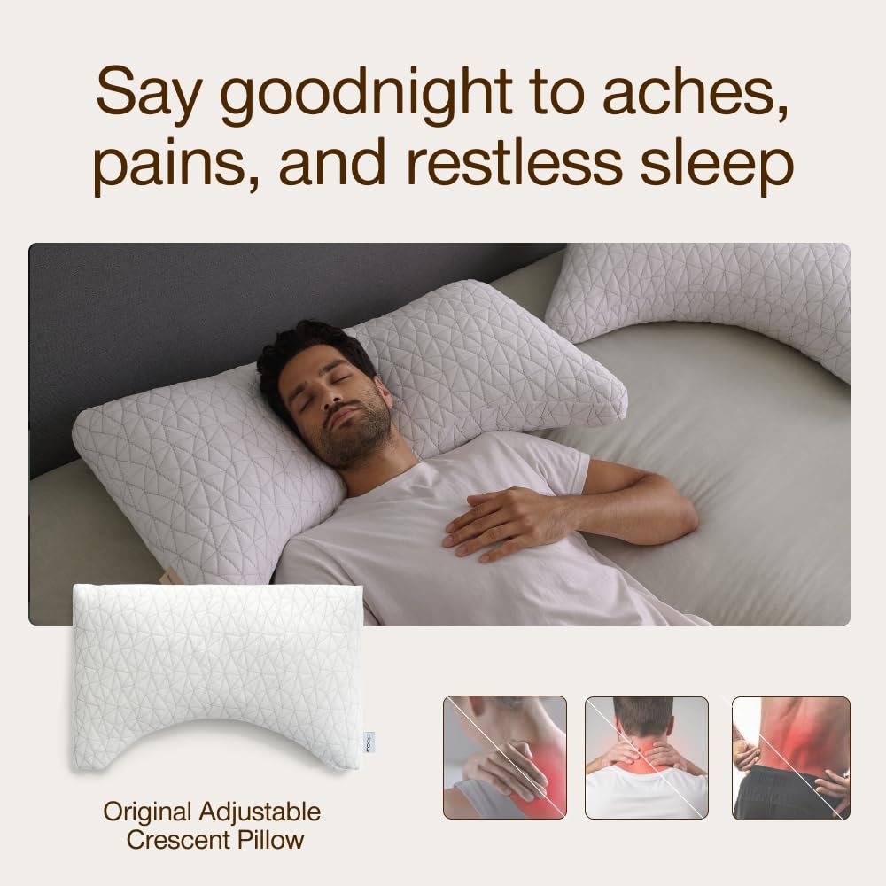 Open-Box New Coop Home Goods Original Crescent Adjustable Queen Pillow for Back  Side Sleepers Retail $79.99