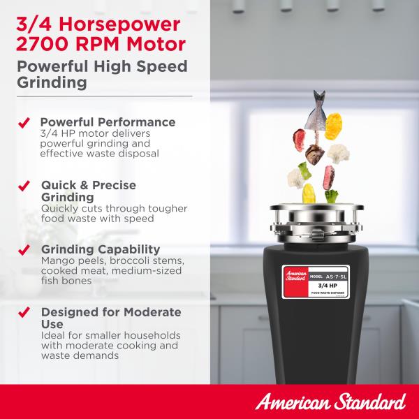 American Standard Slim Line Garbage Disposal 34 HP Black