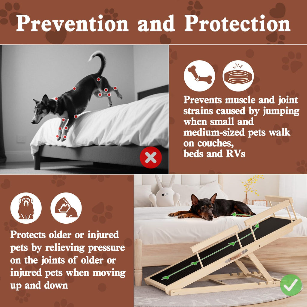 Wooden Dog Ramp 55.12in Adjustable Height for Small Medium Large Dogs - Wood