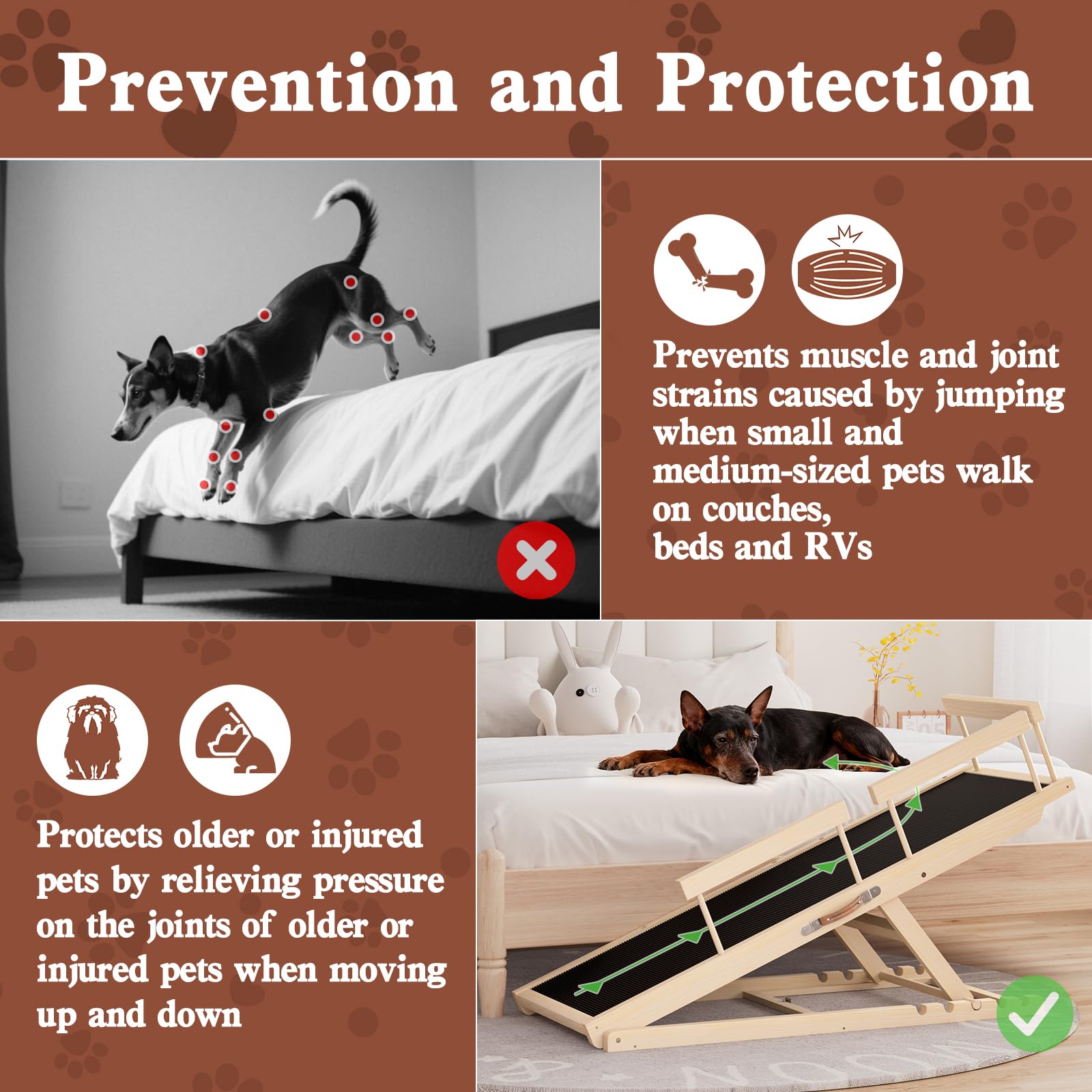 Wooden Dog Ramp 55.12in Adjustable Height for Small Medium Large Dogs - Wood