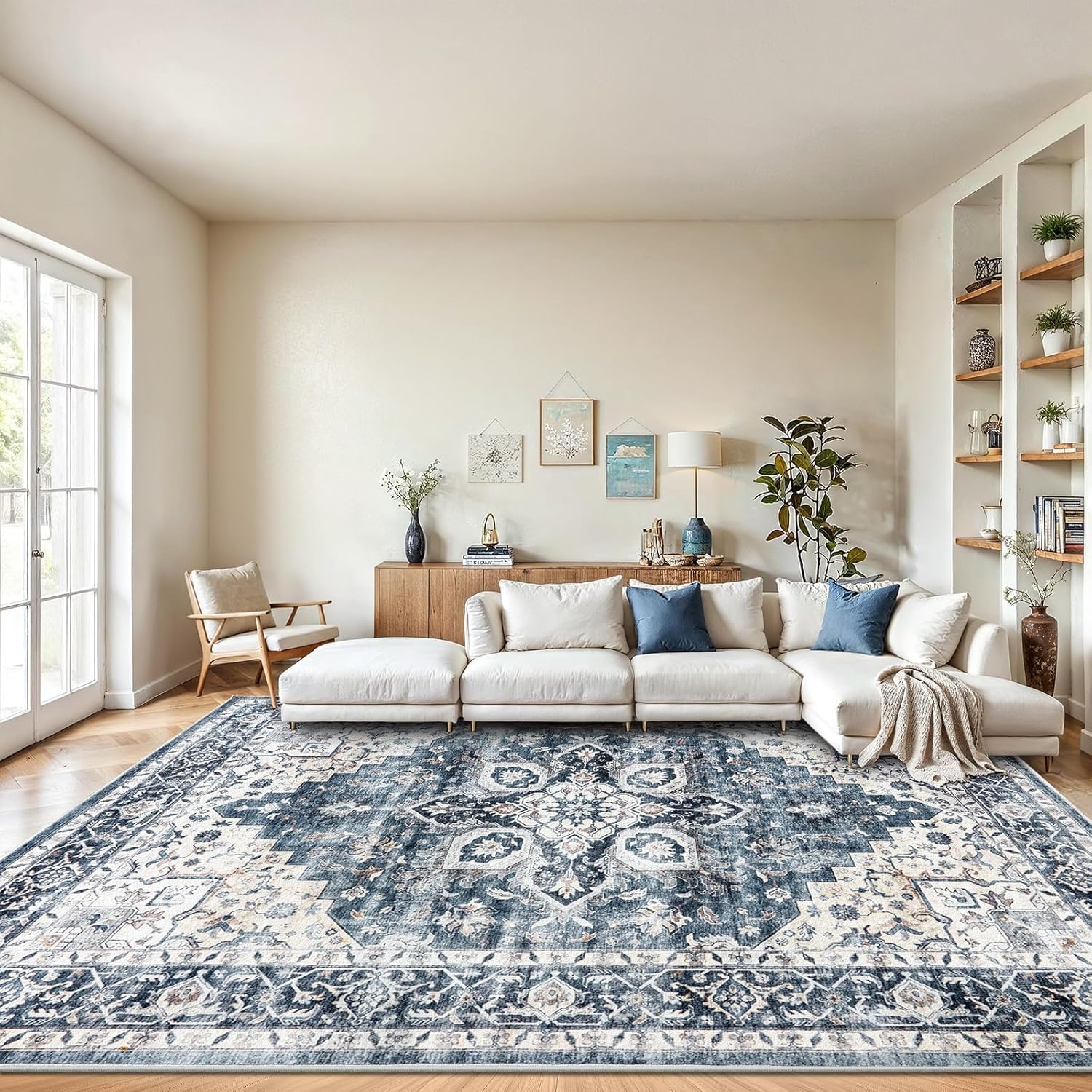New As-Is AMADA HOMEFURNISHING 10x14 Washable Low-Profile Area Rug with Non-Slip Backing. Retail $179.00
