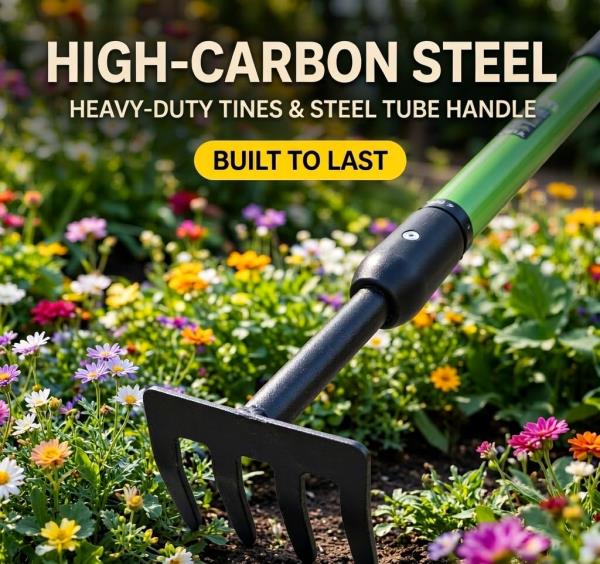 YIAD DRAGON HORSE Small Garden Rake, 27.5"-39.3" Adjustable Hand Rake Retail $25.00