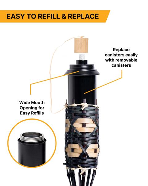Backyadda Bamboo Torches for Outside, Compatible with All Tiki Torches Fuels, Extra-Large (16oz) Metal Canisters and Fiberglass Wicks for Longer Lasting Burn. Stands 57" Tall. Retail $99.00
