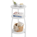 White 3-Tier Round End Table Side Nightstand with Storage Shelf