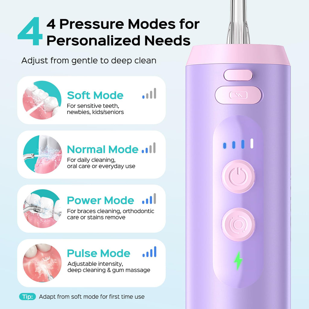 New COSLUS T40 Mini Portable Cordless Water Flosser with 4 Jet Tips - Oral Irrigator