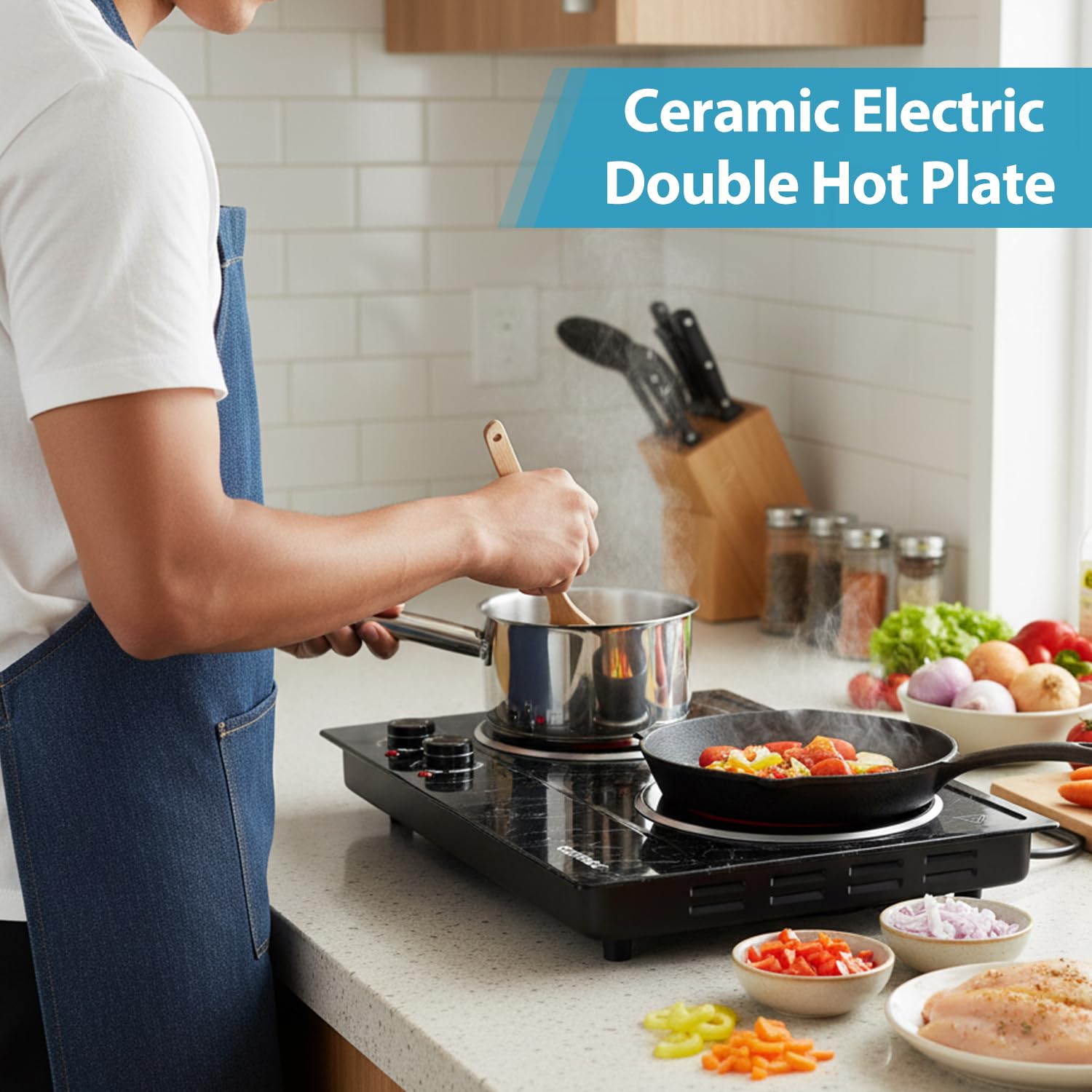 Double Burner Electric Hot Plate 1800W Infrared Countertop Stove Black Marble $56.25