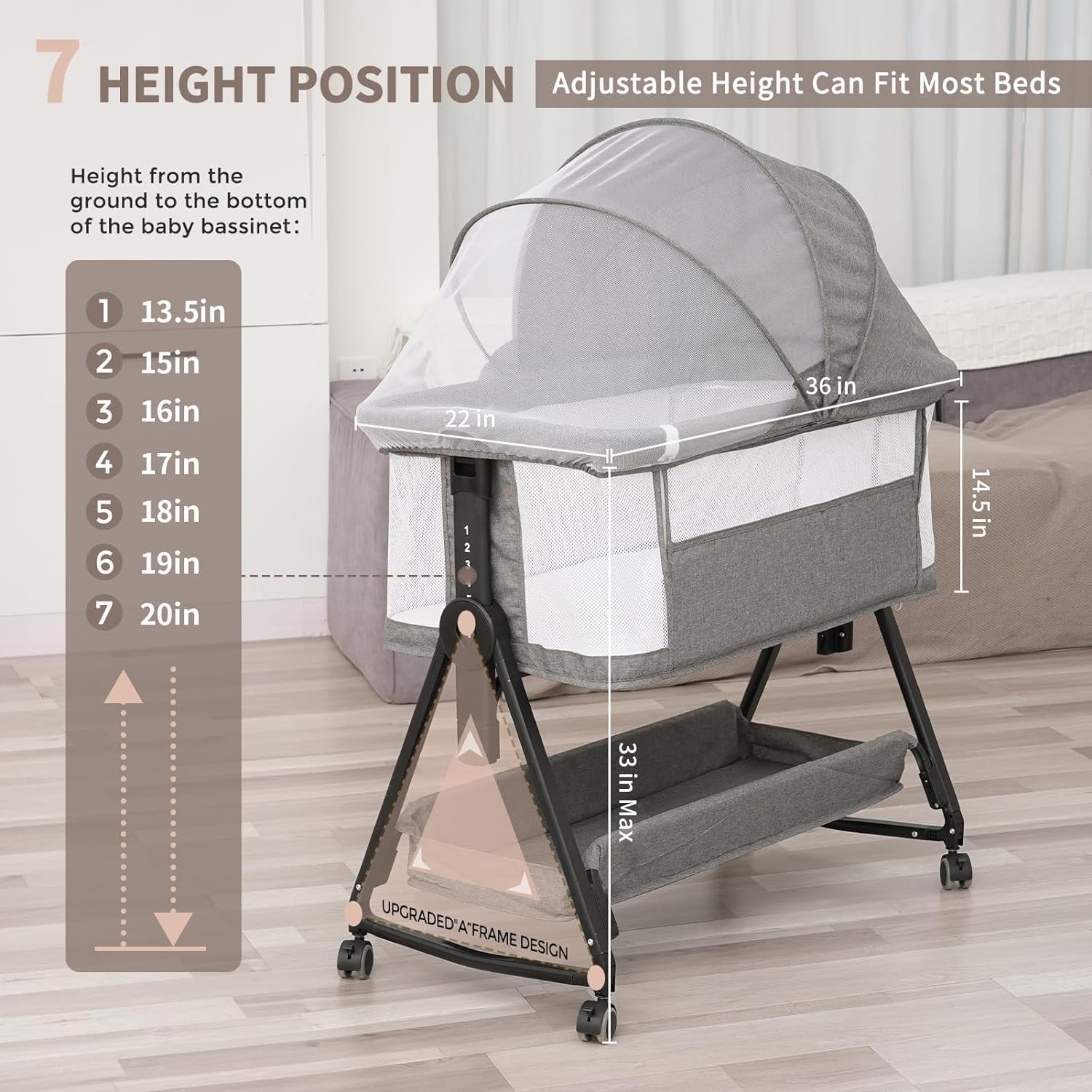 New Jestonten 3-in-1 7-Height Adjustable Baby Bassinet Bedside Sleeper Retail $139.00
