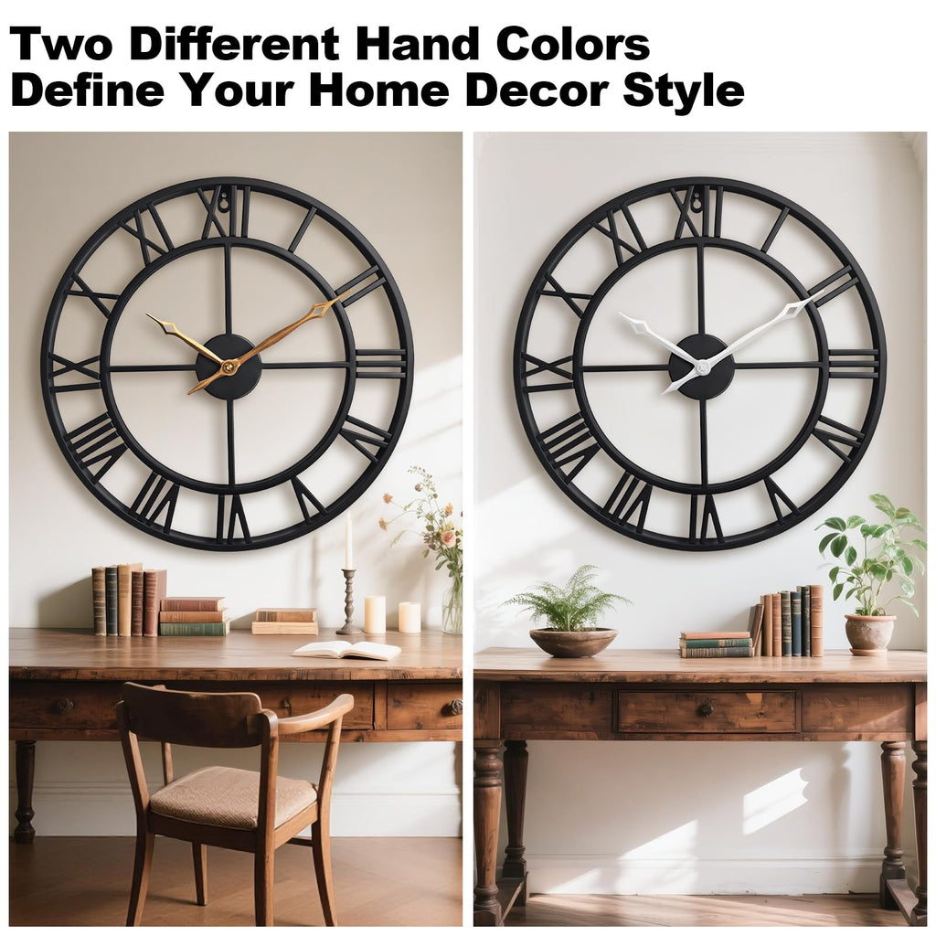Black 18.5 Inch Metal Quiet Wall Clock with Roman Numerals