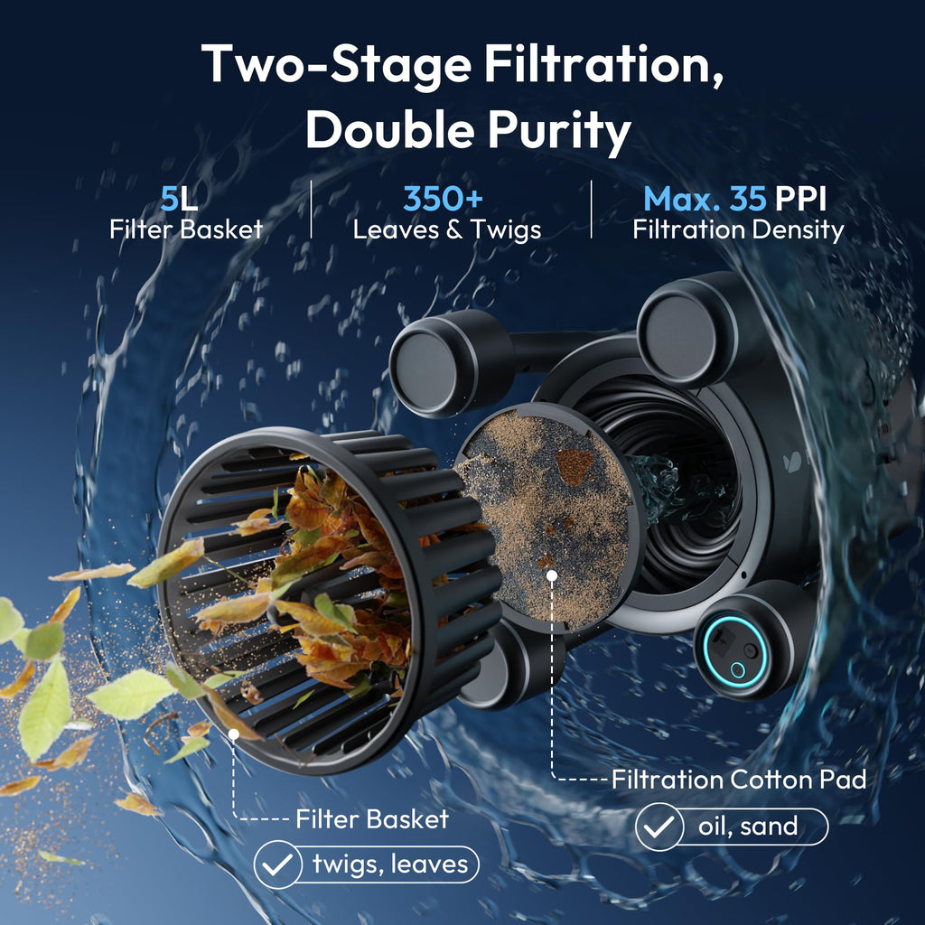 F10 Robotic Surface Skimmer Pool Cleaner Powerful Suction Dual Motor 5L Filter App Control Black