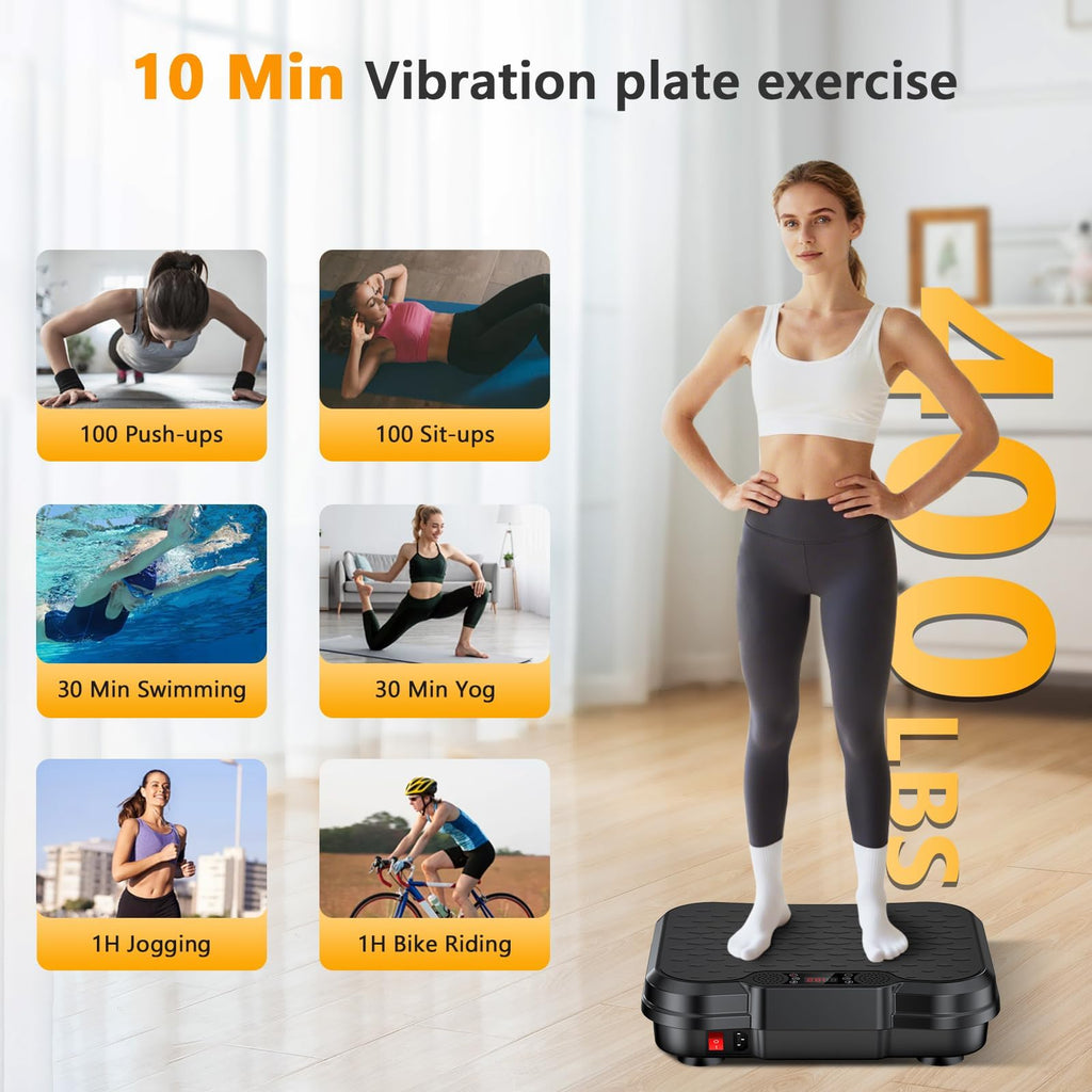 Black Vibration Plate Exercise Machine 250 Speeds 500 lbs Capacity Full Body Workout