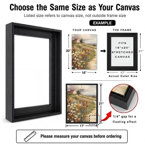 Canvas Floater Frame for Finished Canvas Art, 1.25" Deep Floating Shadow Gap Design, Floating Frame for Canvas Art, Modern Gallery Style Wall Decor, Hardware Included (Champagne Gold, 16x20) Retail $51.00