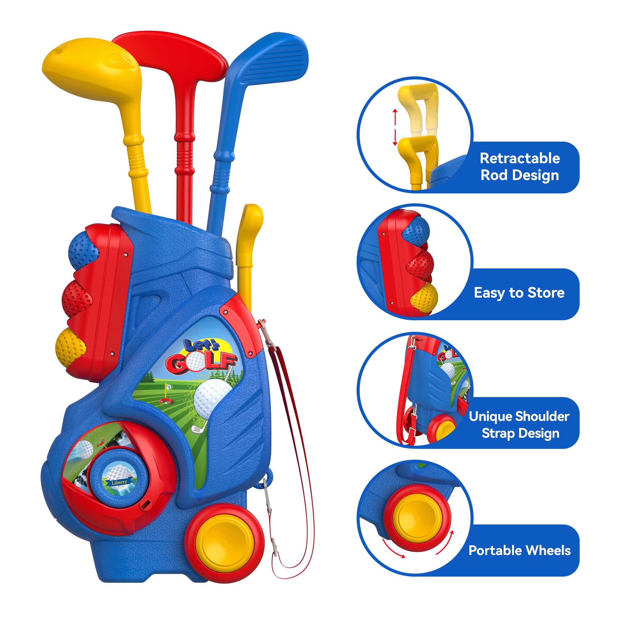 Kids Beginner Golf Set with Portable Caddy Blue