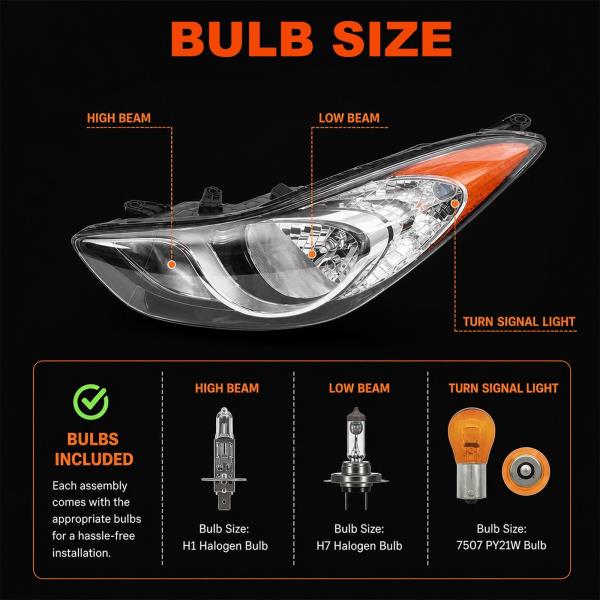 Chrome Headlight Assembly for 2011-2013 Hyundai Elantra US Built