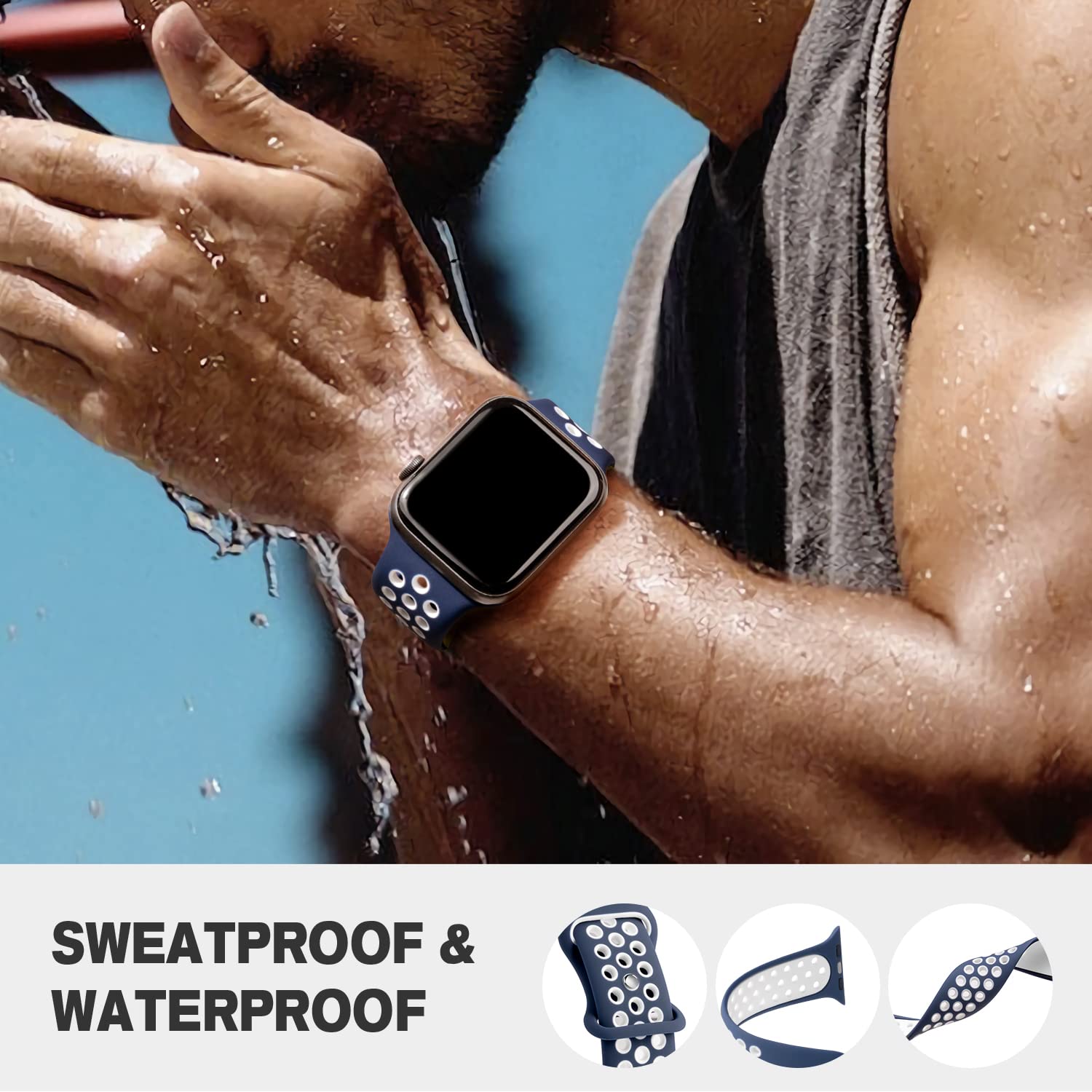 Pack Soft Silicone Breathable Sport Bands for Apple Watch Series 1-7SE 424445mm ML - Assorted Colors Retail $19.00