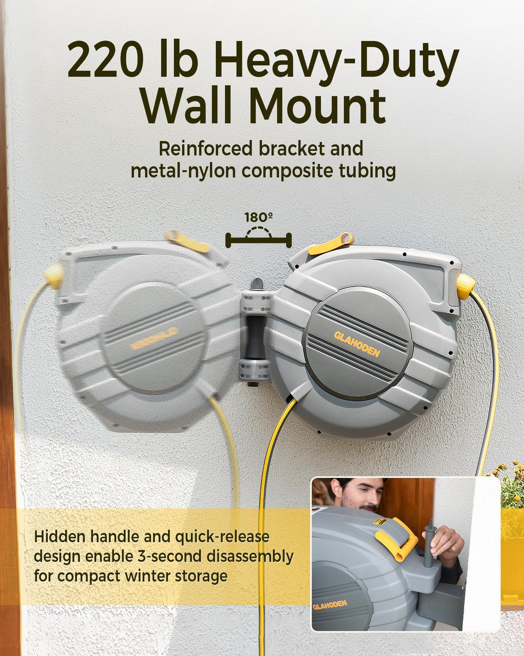 Open-Box New Glahoden 58 x 65ft Ret retractable Wall Mount Hose Reel
