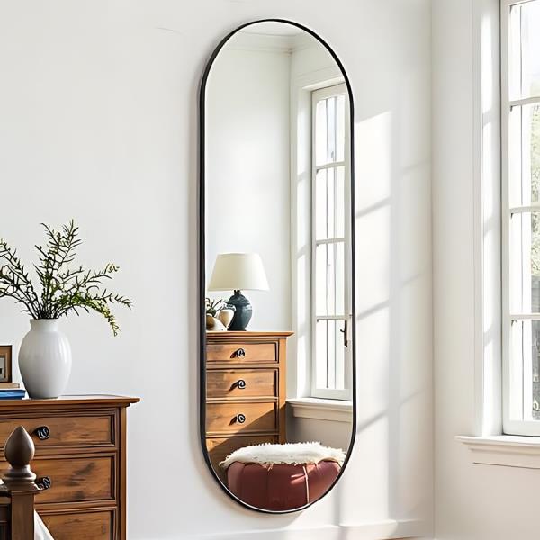 x 16 Oval Full Length Wall Mounted Hanging Mirror Black