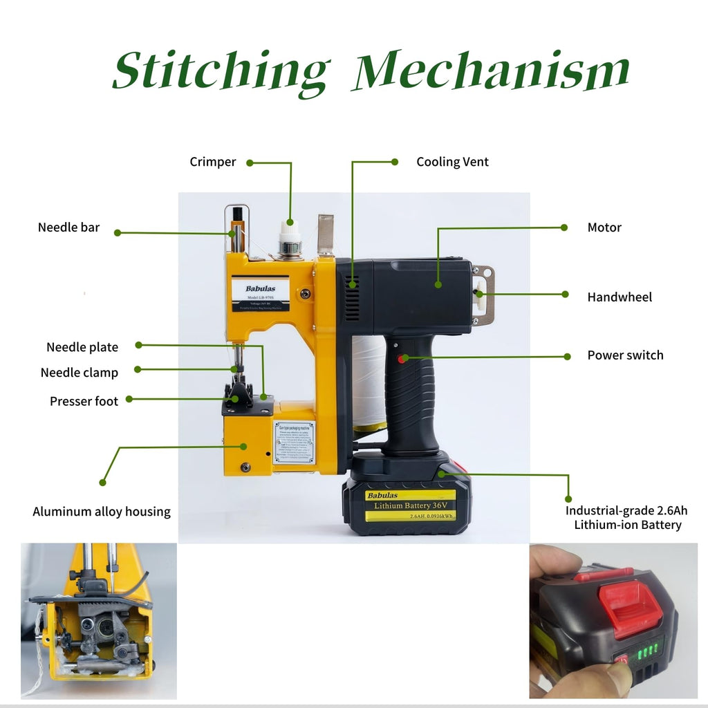 Yellow Cordless Portable Industrial Bag Closer for Woven  Canvas Bags