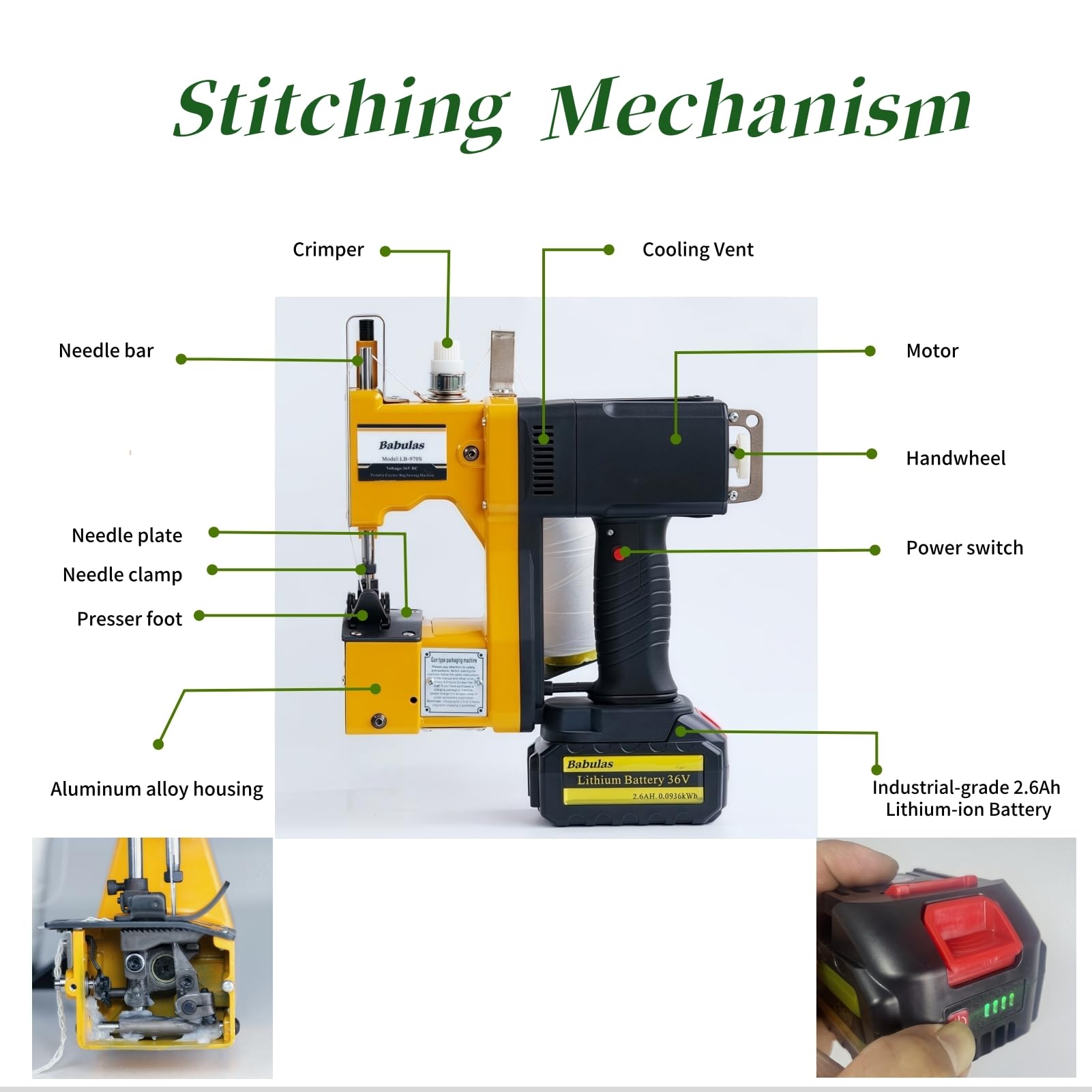 Yellow Cordless Portable Industrial Bag Closer for Woven  Canvas Bags