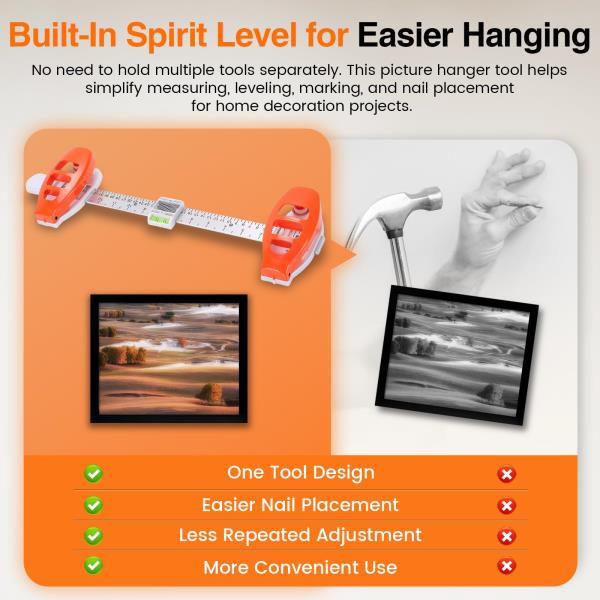 Picture Hanging Tool with Level for Small Frames 15 in 50 Nails