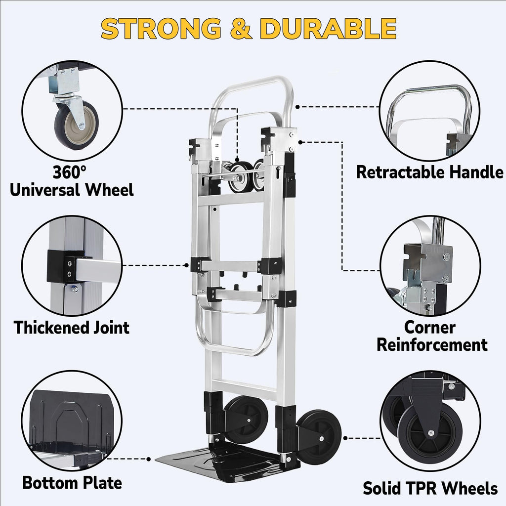 Open-Box New ZROECWT 600lbs Capacity 3-in-1 Aluminum Folding Hand Truck