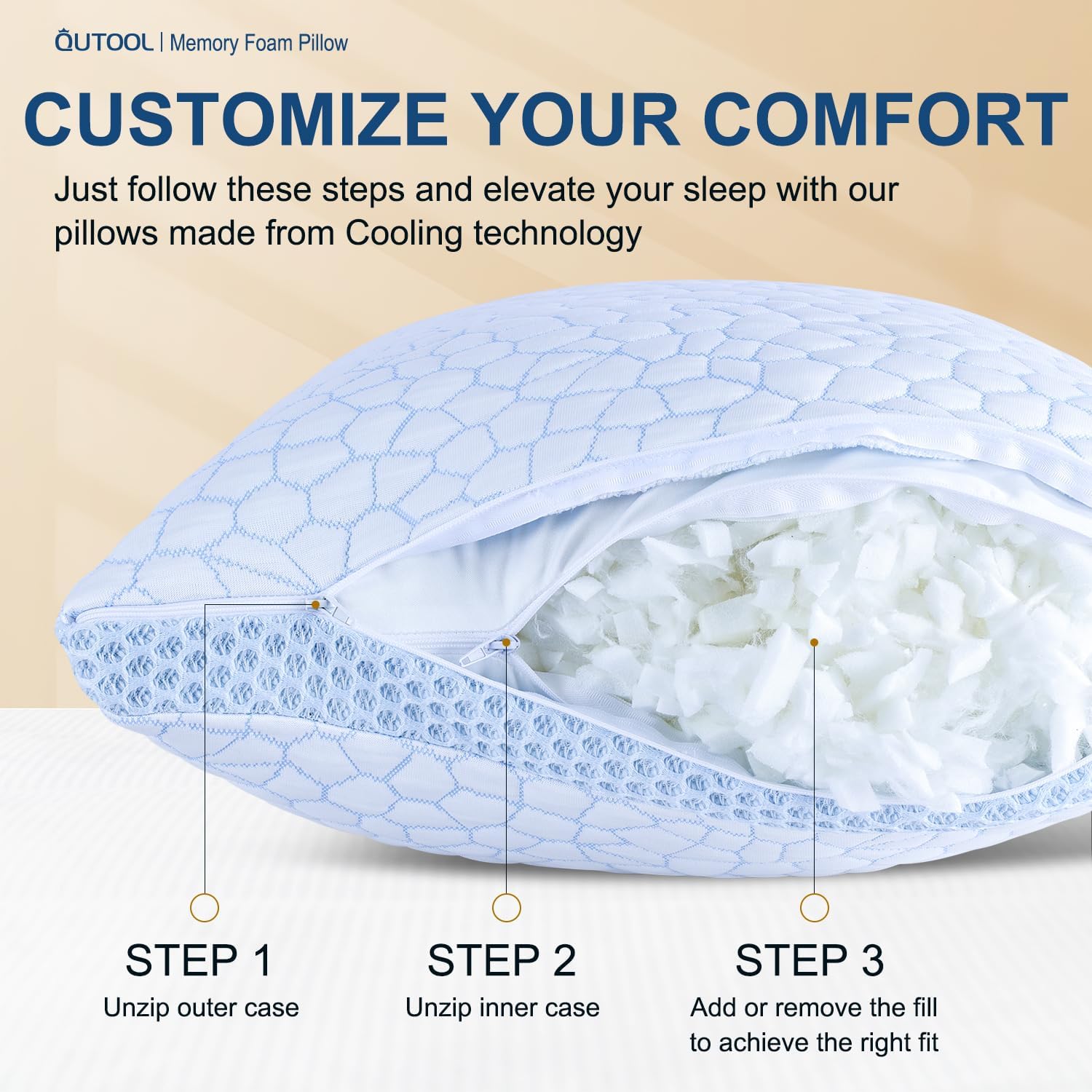 Open-Box New QUTOOL Enhanced Cooling Shredded Memory Foam Queen Pillows Set of 2