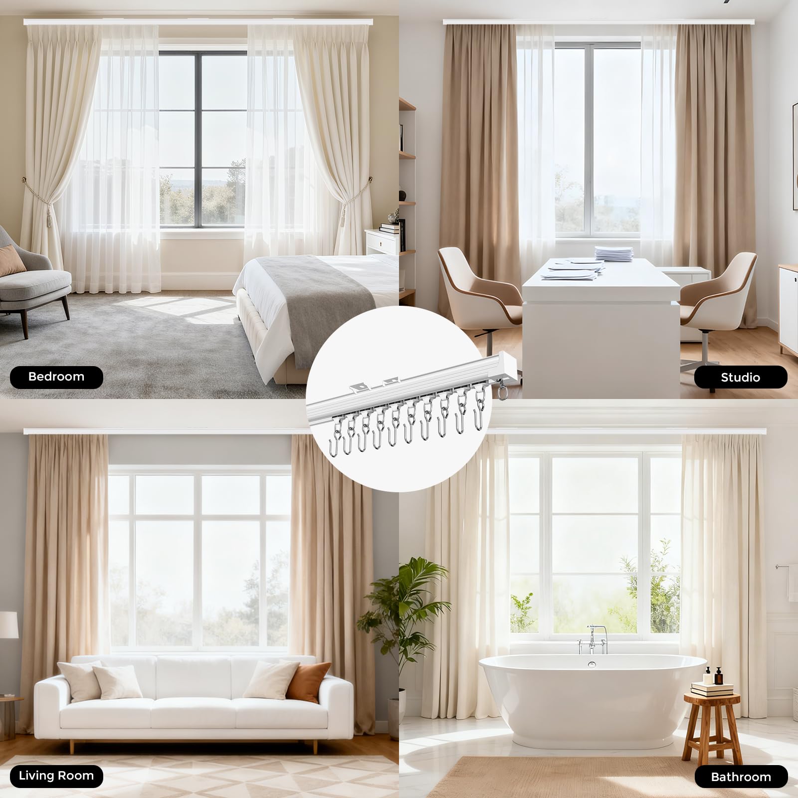 New hei dear Heavy Duty 6-9ft White CeilingWall Mount Curtain Track System Retail $39.00