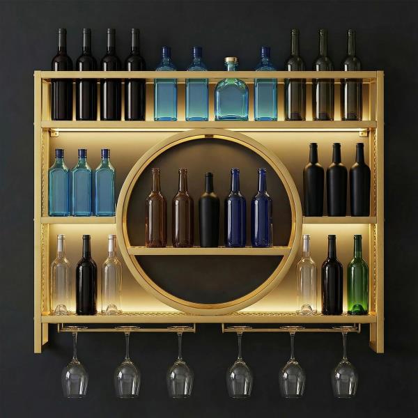 XEVALDRIC Metal Wall Mounted Wine Rack 3-Tier Bar Cabinet Retail $129.00