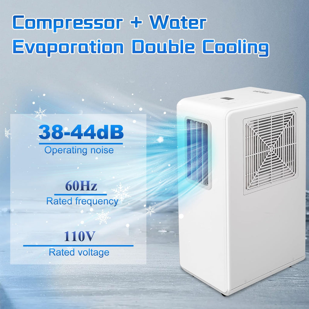 BTU Portable Air Conditioner Cools 110 Sq Ft Quiet White