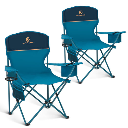 '-Pack Heavy Duty Folding Camping Chairs with Cooler Bag  Lumbar Support - Blue