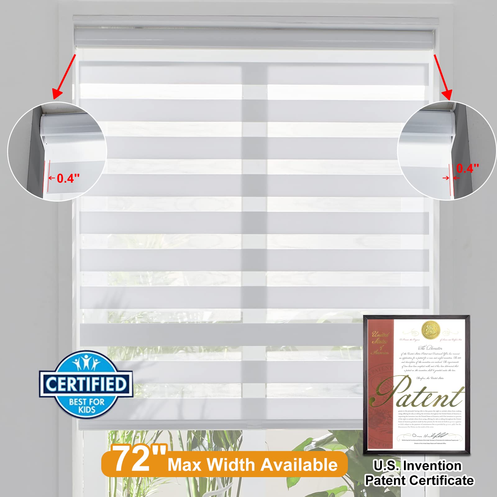Cordless Zebra Dual Layer Light Filtering Blinds 30 W x 72 H White