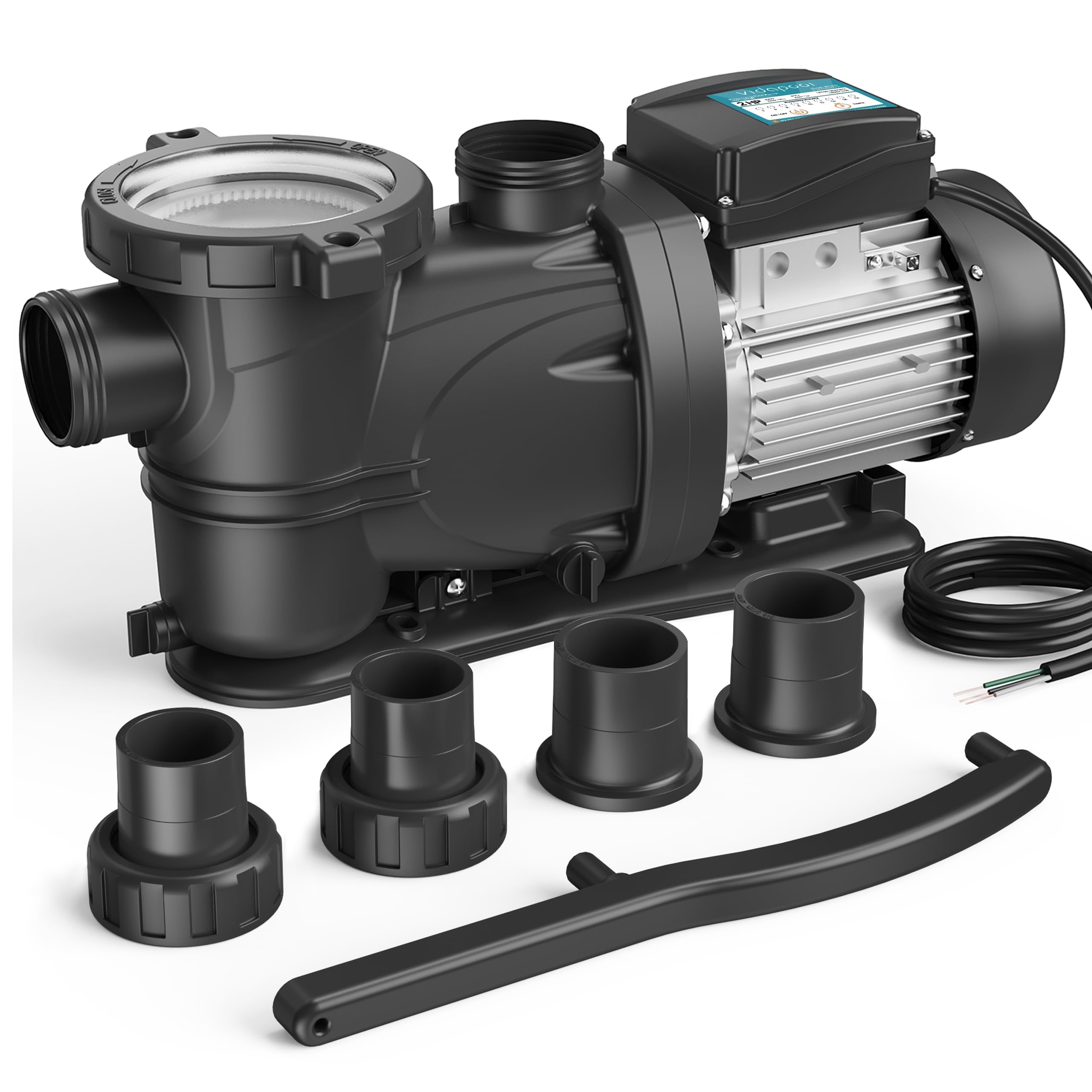 VIDAPOOL In/Above Ground Pool Pump, Self Primming High Flow (with Timer, 2HP, 8120 GPH, 220V) Retail $269.00