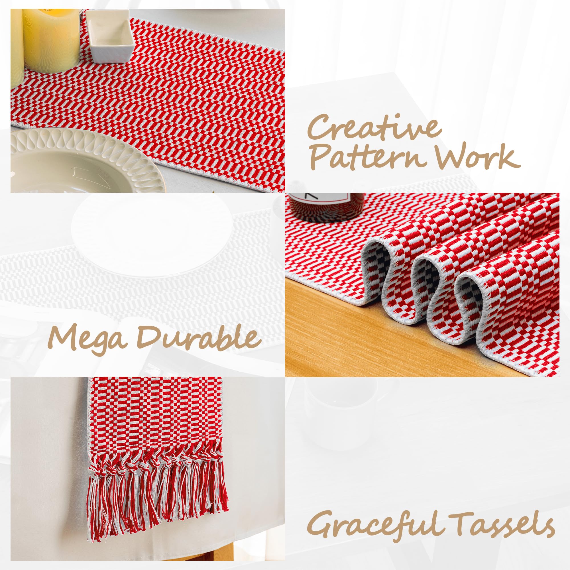White Scarlet Red Farmhouse Woven Table Runner 104 Inch Retail $29.00
