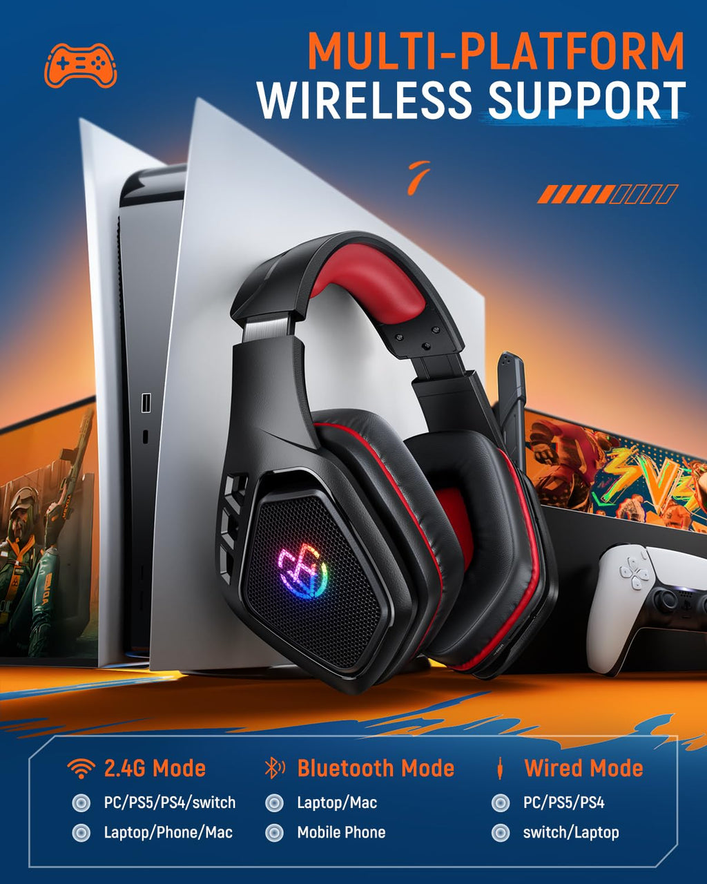 New Open-Box Tatybo WT5 Wireless 2.4GHz 7.1 Surround Sound Noise-Canceling Mic Gaming Headset Retail $37.00