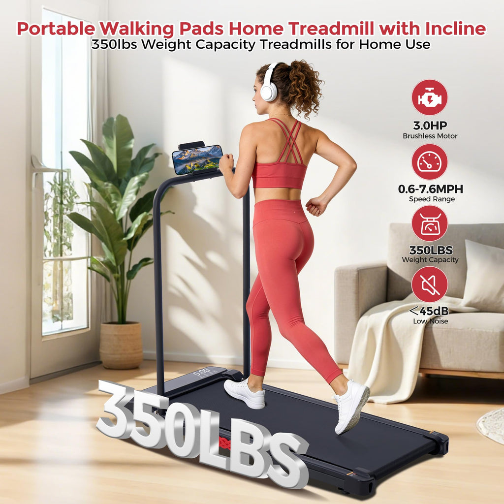 Foldable Walking Pad Treadmill Black 12 Programs 3.5HP Motor 400lb Capacity