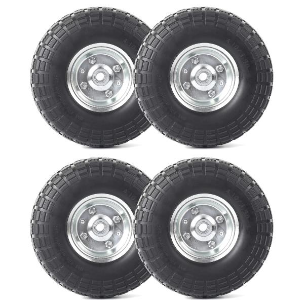 4-Pack 10-Inch Solid Rubber Tire Wheels 4.103.50-4 Flat-Free Replacement 58 Bearings