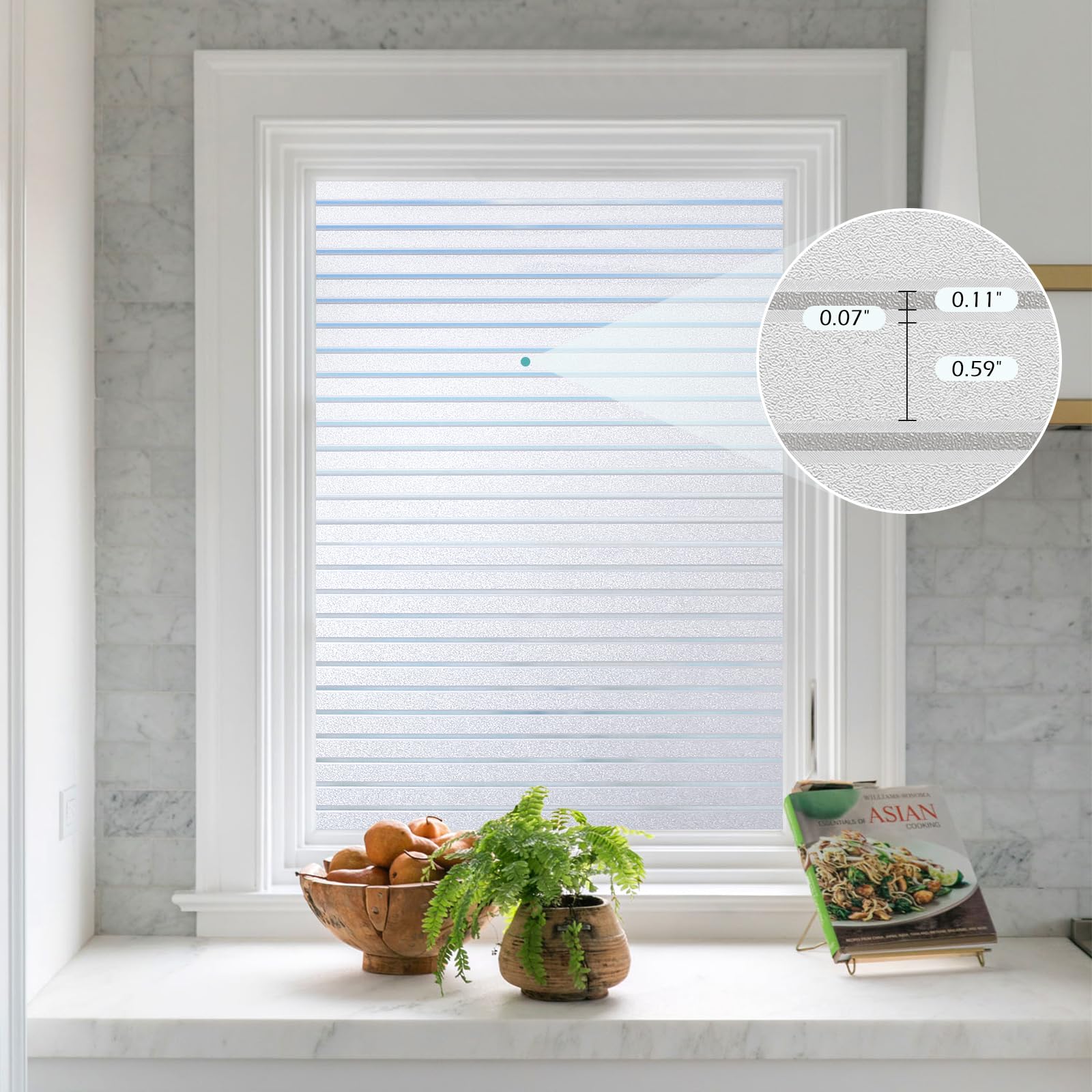 Frosted Glass Window Film Static Cling Striped Privacy Cover 23.6 x 78.7 Inches $18.00