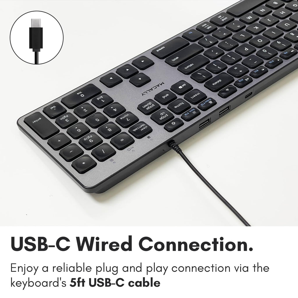 Open-Box New Macally Wired USB C Keyboard with 3 USB Ports for MacPC - Computer Keyboard Retail $69.00