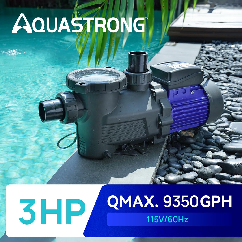 Aquastrong 3HP In/Above Ground Pool Pump with Timer, 115V, 9350GPH, High Flow, Powerful Self Primming Swimming Pool Pumps with Filter Retail $298.00