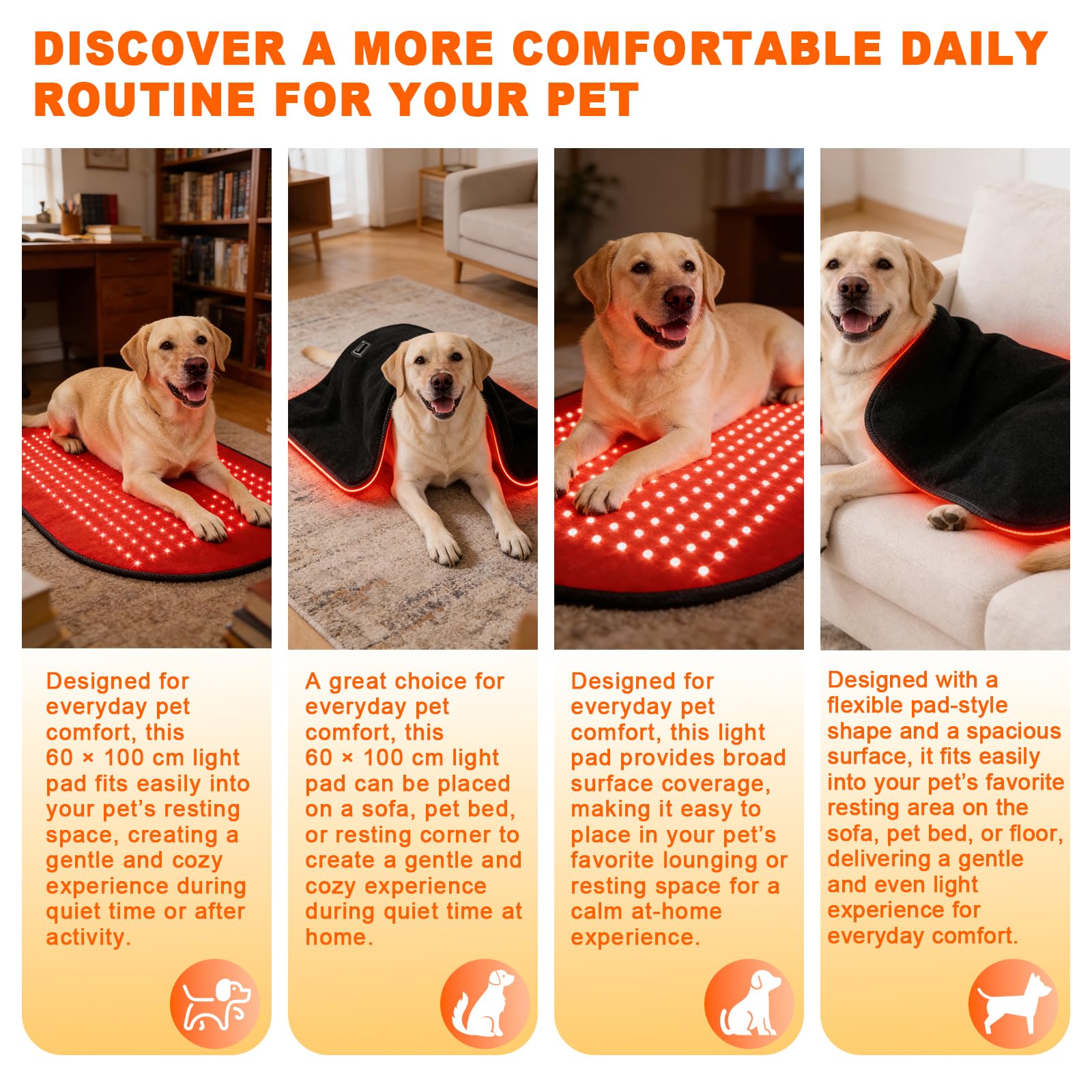 Red Light Therapy Mat for Dogs 23.6x39.4in 360 LED 660nm880nm Timer
