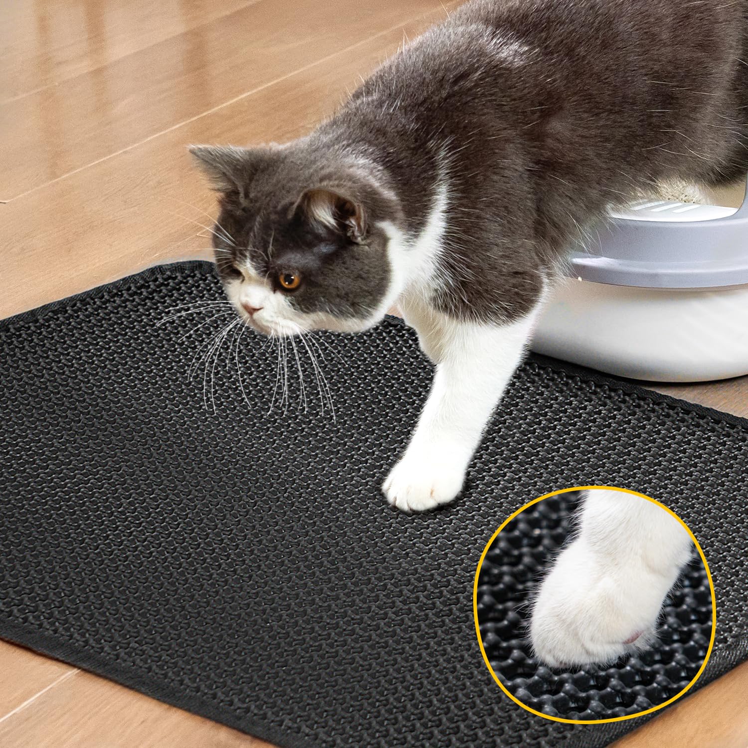 Waterproof Non-Slip Cat Litter Trapping Mat 34x26 inch Black