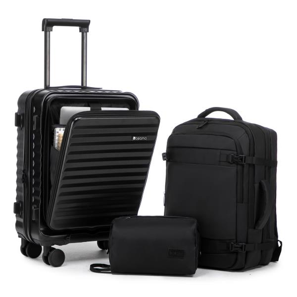3-Piece Expandable Luggage Set with 20-Inch Front Opening Hardside Suitcase and TSA Lock