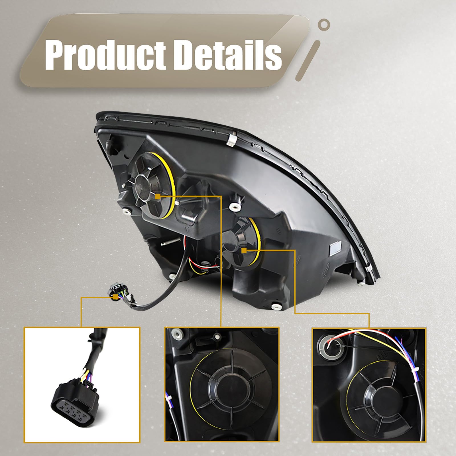 White Headlight Pair Assembly Compatible with 2004-2017 VOLVO VNL Semi Trucks Halogen Bulbs