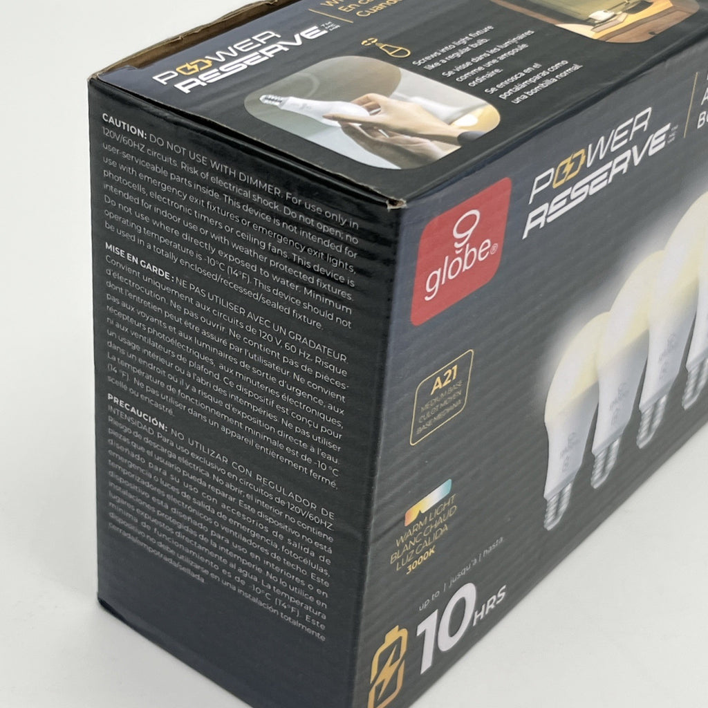 Open-Box New Globe LED Bulb with 60W Eq. 10 Hr Battery Backup 6-Count Retail $37.00