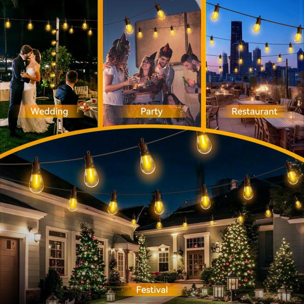 Outdoor String Lights Patio LED - 15M 50FT Outside Waterproof Dimmable Retail $14.00